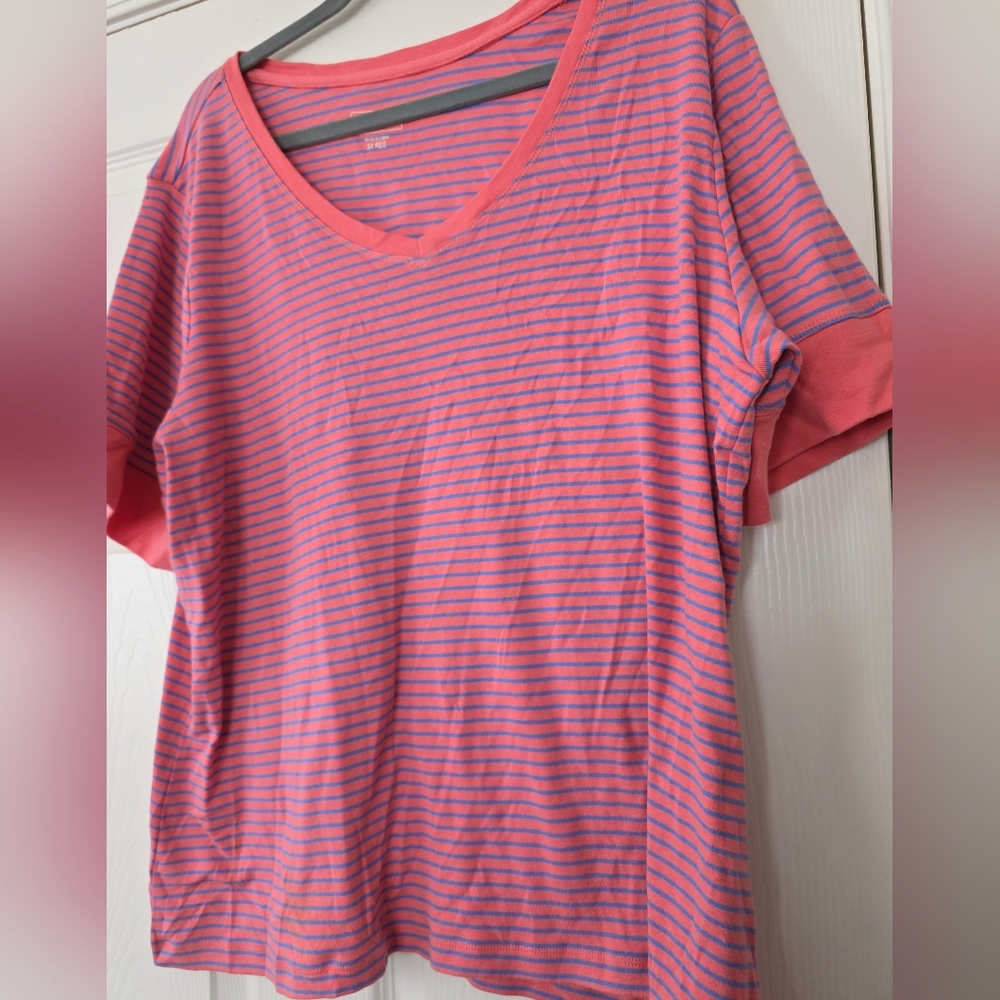 L.L. Bean Womens Striped Top Elbow Length Sleeves V Neck 3XL